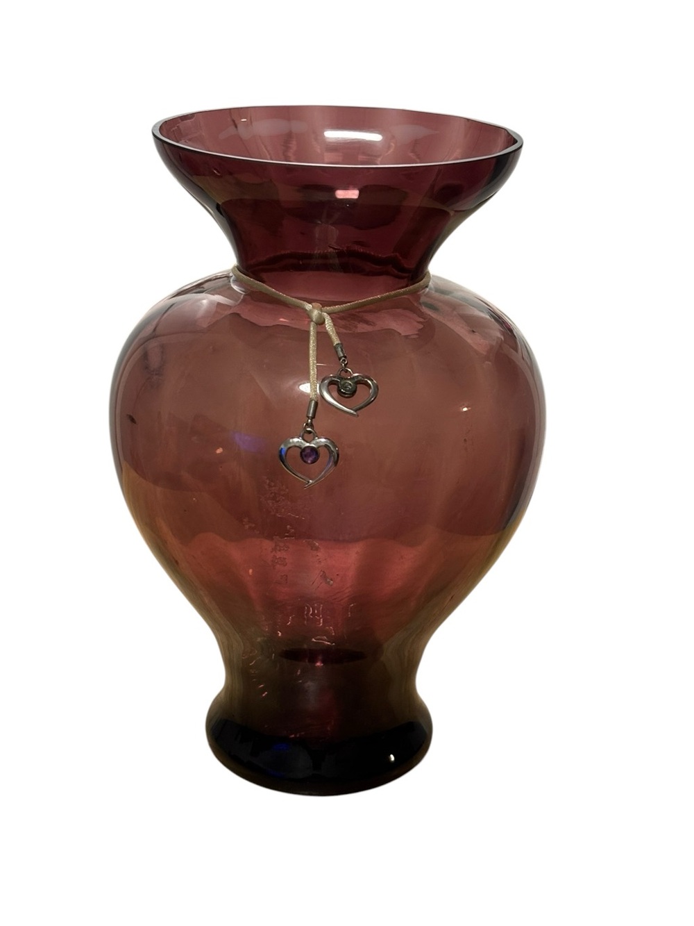 Decorative Amethyst Glass Vase with Heart Charm
